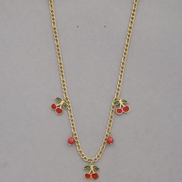 SDJ Cherry Ball Bead Station Necklace