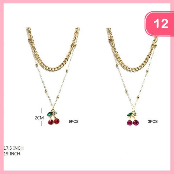 Cherry Pendant Rhinestone Necklace (12 Units)