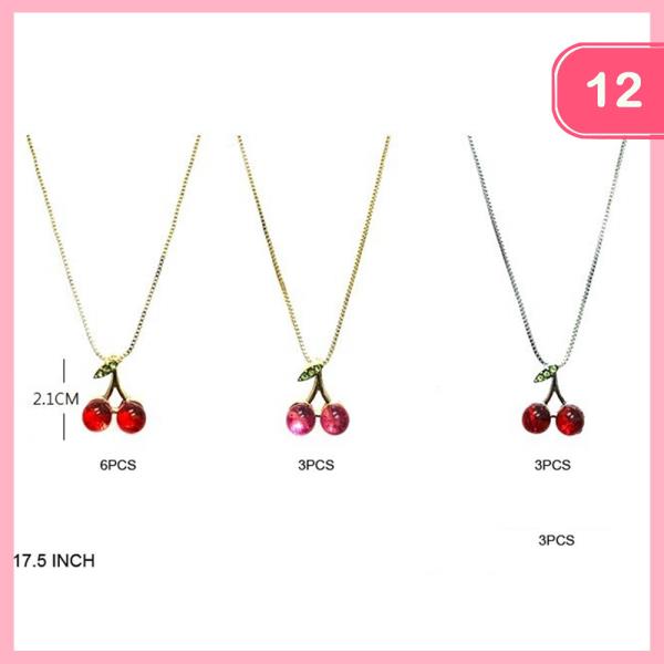 Cherry Pendant Box Chain Necklace (12 Units)