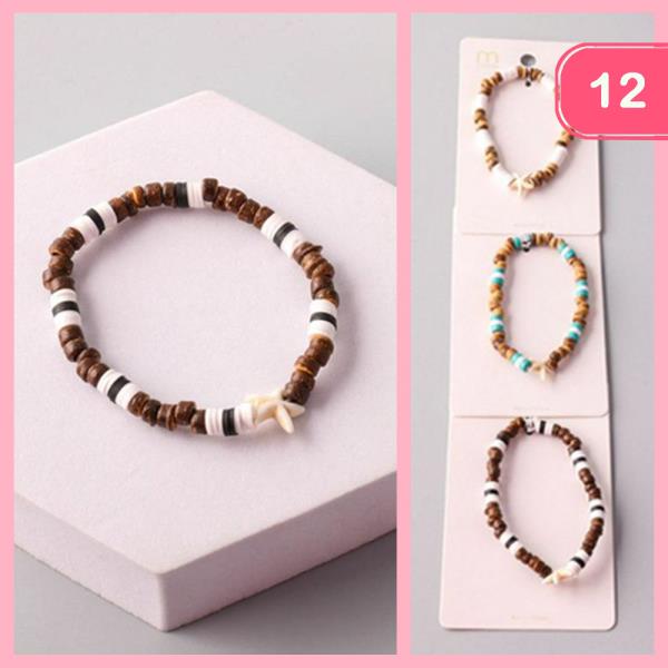 Starfish Wood Beaded Bracelet (12 Units)