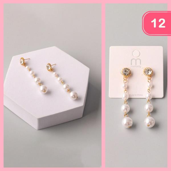 Rhinestone Pearls Drop Earring (12 Units)