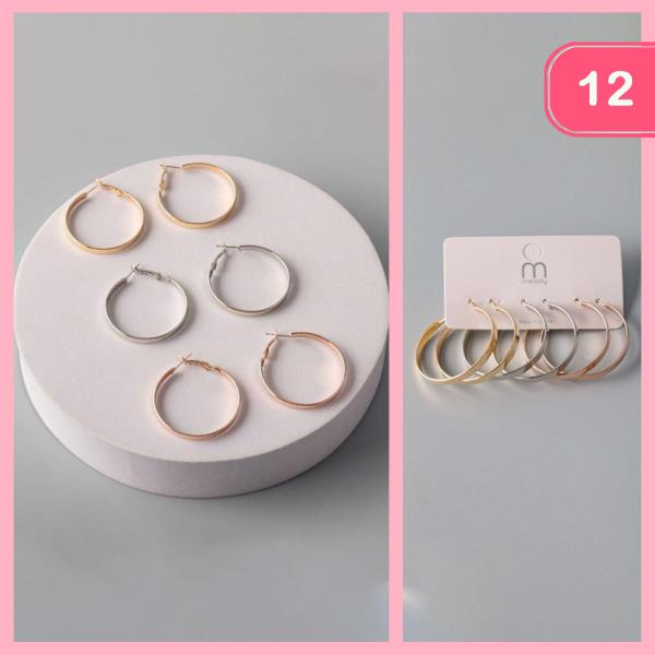 Flat Bar Hoop Earring Set (12 Units)