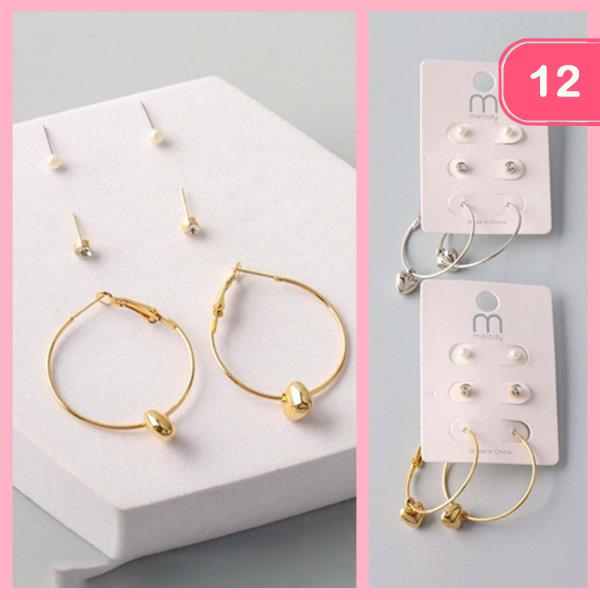 Heart Charm Hoop Earring Set (12 Units)