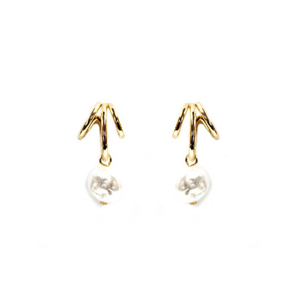 Triple Hoop Pearl Bead Earring