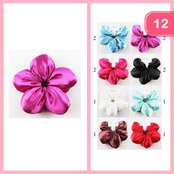 Solid Color Flower Scrunchie Hair Tie (12 Units)