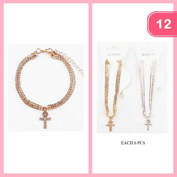 Cross Charm Layered Anklet (12 Units)