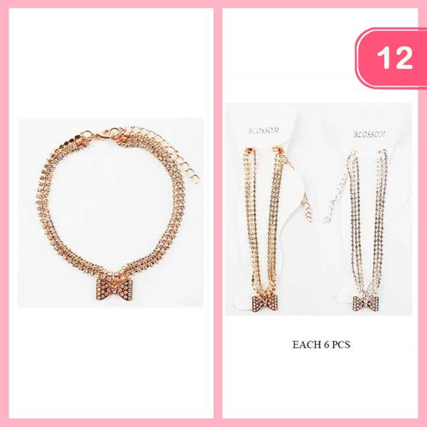 Bow Charm Layered Anklet (12 Units)