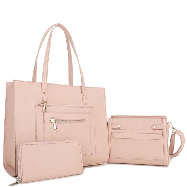 3IN1 Zipper Tote Bag W Crossbody and Wallet Set