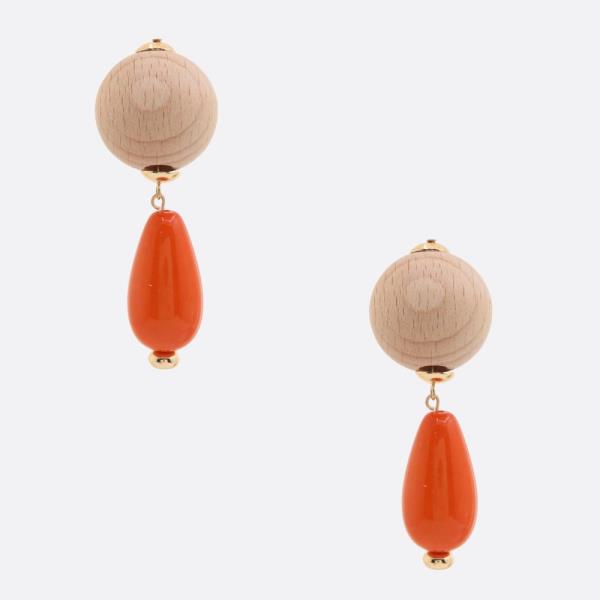 Wood Bead Teardrop Stone Dangle Earring