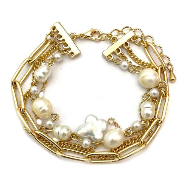 Pearl Bead Oval Link Layered Bracelet