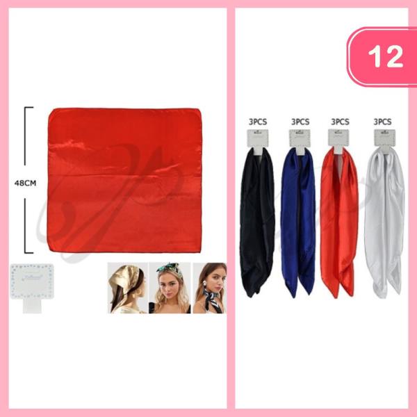 Solid Satin Square Hair Scarf Bandana (12 Units)