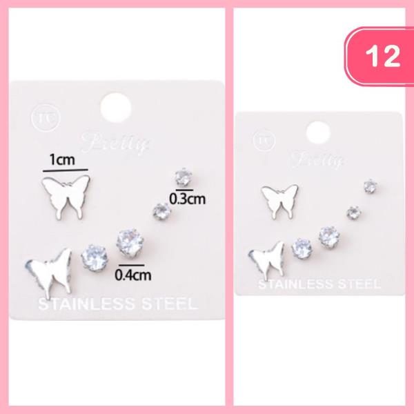 Stainless Steel Butterfly Earring Set (12 Units)