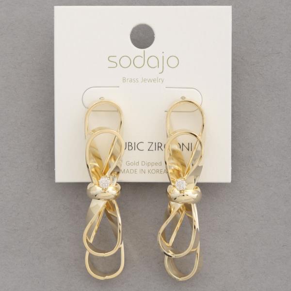 SODAJO CZ Ribbon Gold Dipped Earring