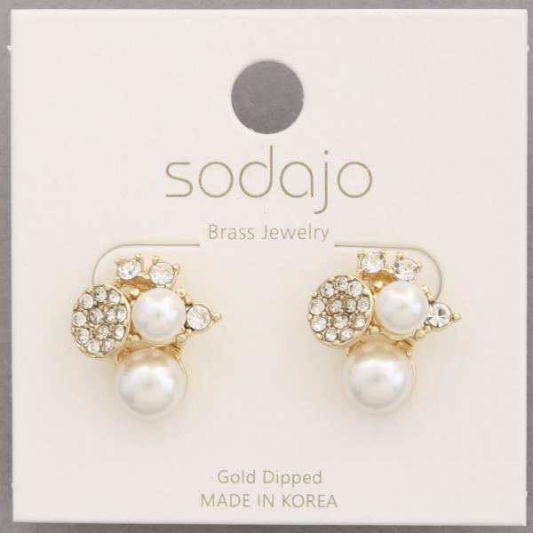 SODAJO Pearl Rhinestone Gold Dipped Earring