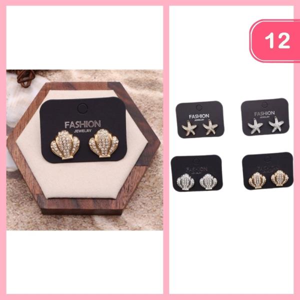 Rhinestone Seashell Starfish Earrings (12 Units)