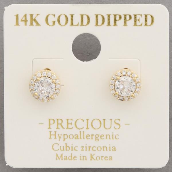 14K Gold Dipped Round Crystal Earring