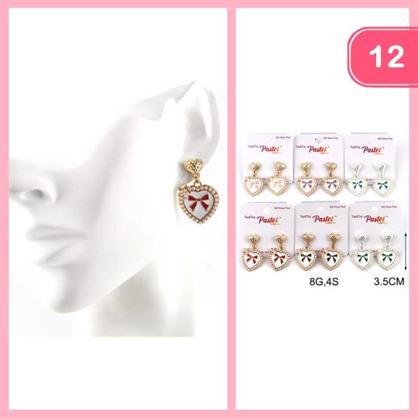 Heart Pearl Bow Dangle Earring (12 Units)