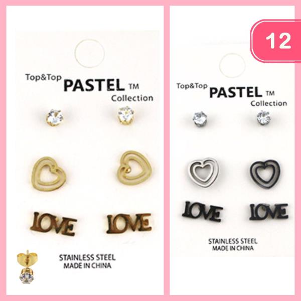 Stainless Steel Heart Love Earrings (12 Units)