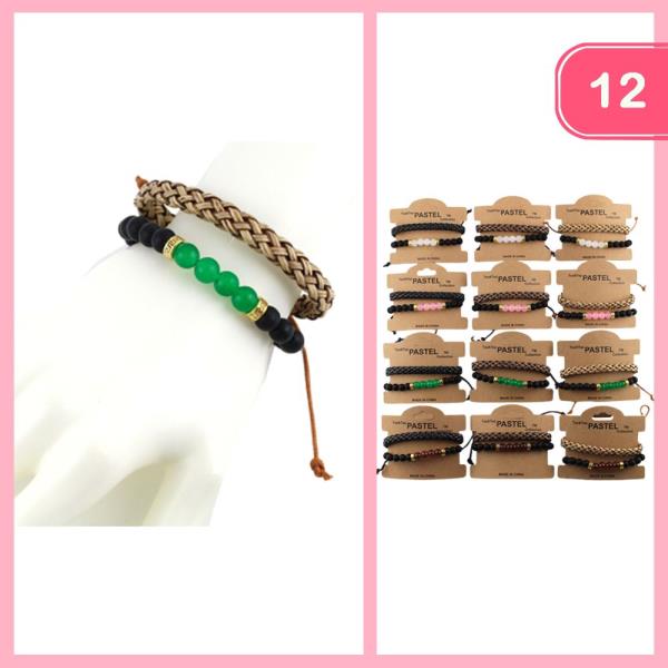 Braided Beaded Adjustable Bracelet Set (12 Units)