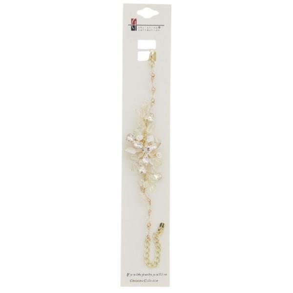 Floral Crystal Bead Faux Pearl Gold Chain Bracelet