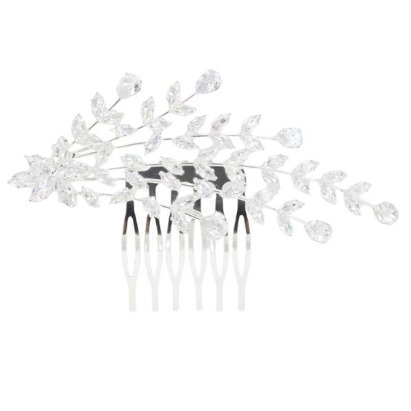 RHINESTONE LEAF BRANCH METAL HAIR COMB