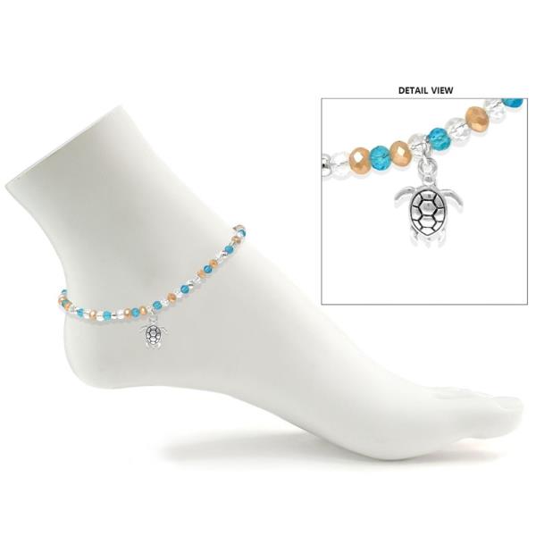 Sea Turtle Charm Beaded Anklet