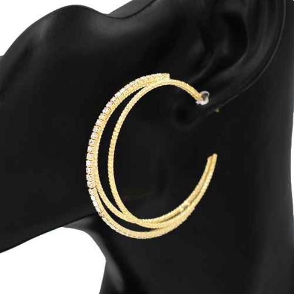 TRIPLE ROW RHINESTONE HOOP EARRING