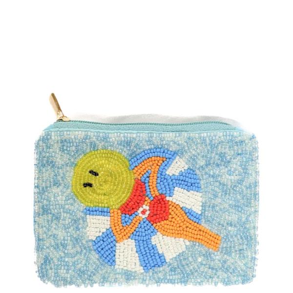 Poolside Summer Seed Bead Coin Purse