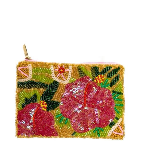 FLOWER SEQUIN SEED BEAD COIN PURSE