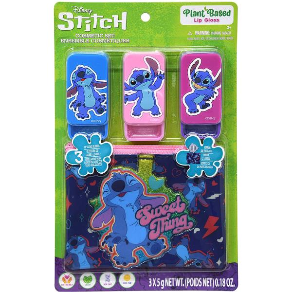 STITCH Plant Based Lip Gloss with Cosmetic Bag 3PC