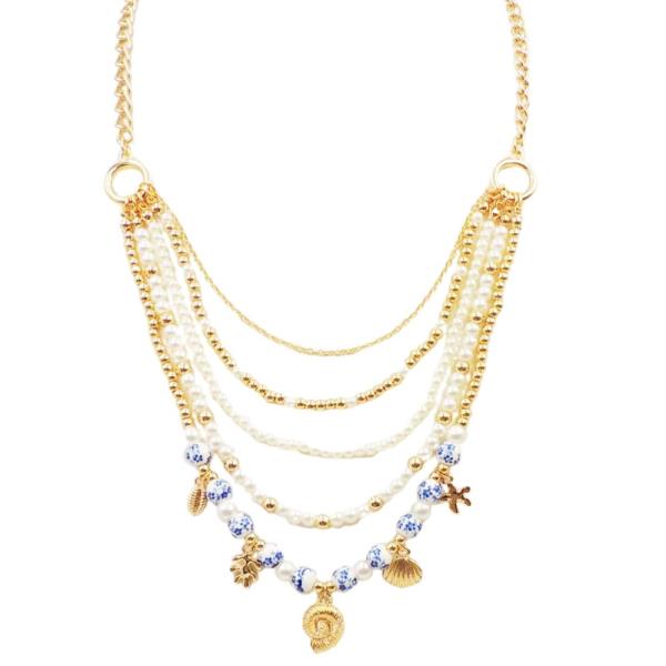 Sea Life Charm Ceramic Bead Layered Necklace
