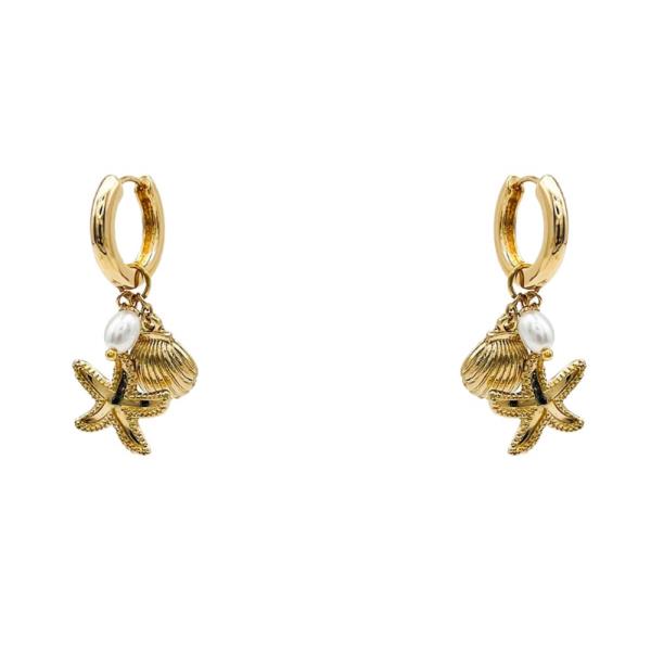 Starfish Clam Charm Huggie Earring