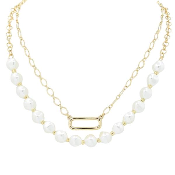 Pearl 2 Layered Metal Chain Necklace