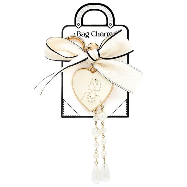 HEART RIBBON BOW BEADED BAG CHARM KEYCHAIN