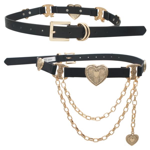HEART CONCHO LINK & HEART CHARM DRAPE BELT