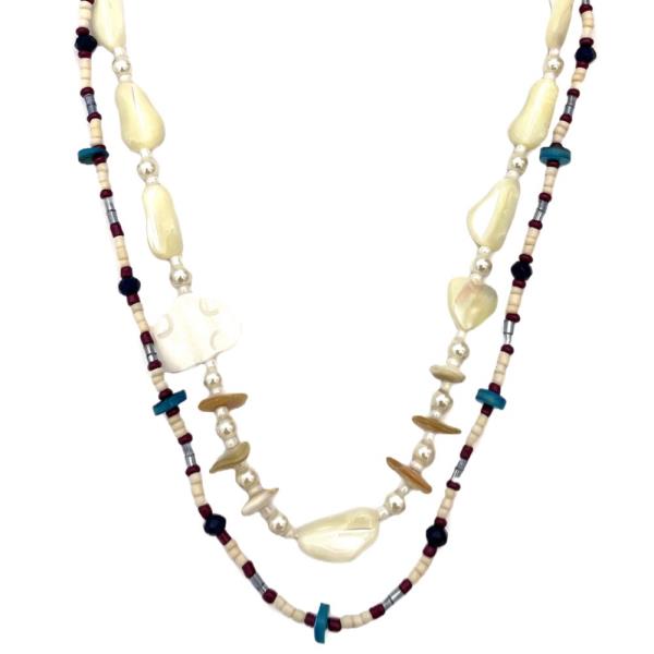 Cloud Shell Seed Bead Layered Necklace