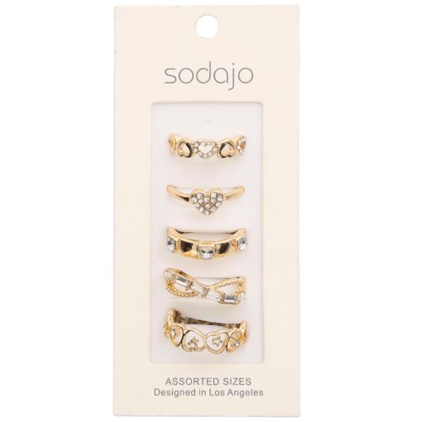 SODAJO Heart Rhinestone Metal Assorted Ring Set