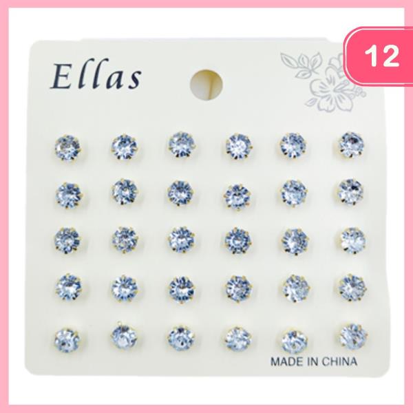 Mixed Rhinestone Stud Earrings (12 Units)
