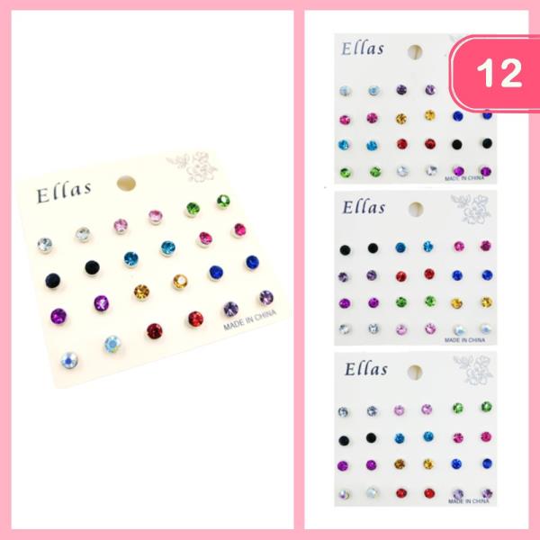 Mixed Rhinestone Stud Earrings (12 Units)