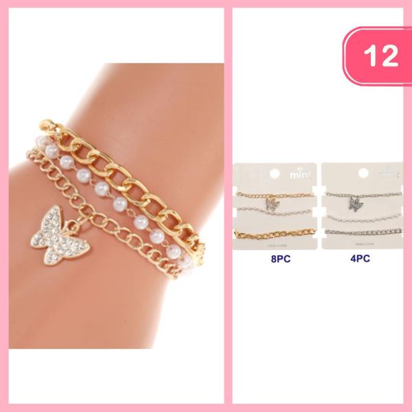 Rhinestone Butterfly Pearl Bracelet (12 Units)