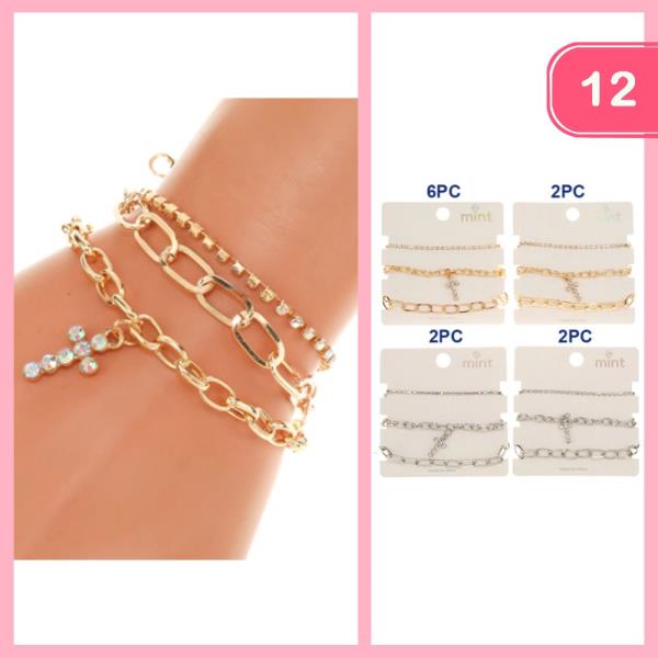 Rhinestone Cross Charm Bracelet (12 Units)