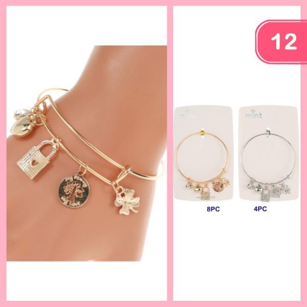 Rhinestone Lock Heart Leaf Bracelet (12 Units)