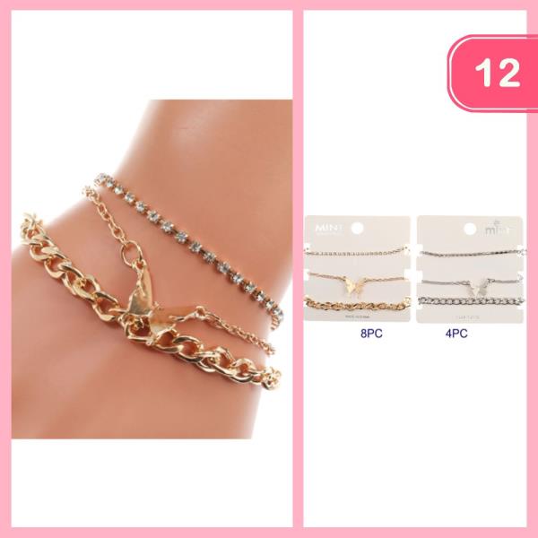 Rhinestone Chain Butterfly Bracelet (12 Units)
