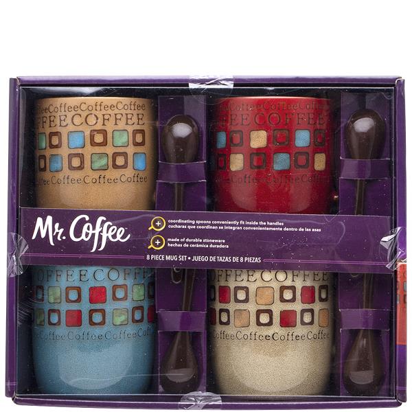 Mr Coffee 8PC Mug Set W Spoons