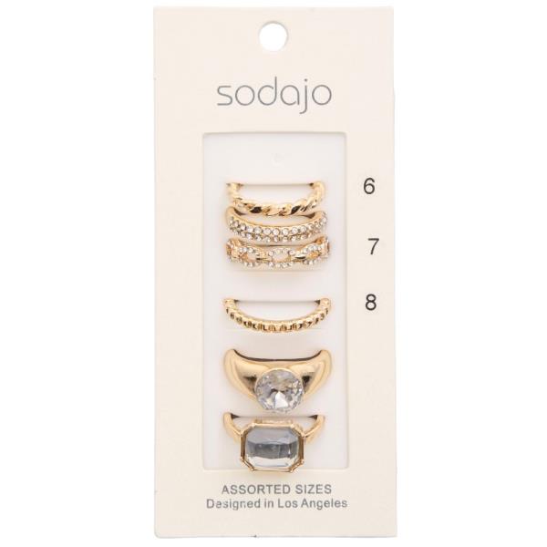 SODAJO Crystal Metal Assorted Ring Set