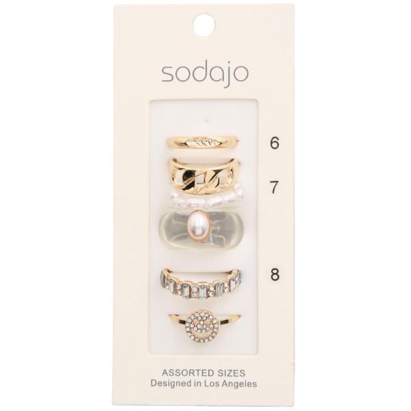 SODAJO Pearl Bead Rhinestone Metal Ring Set