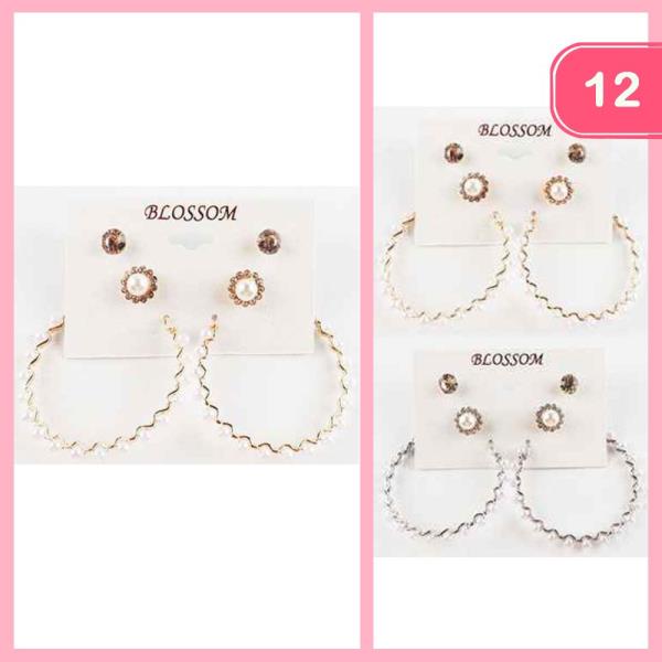 Pearl Hoop Post Earring Set (12 Units)