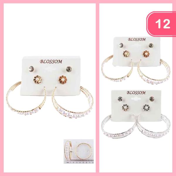 Pearl Hoop Post Earring Set (12 Units)