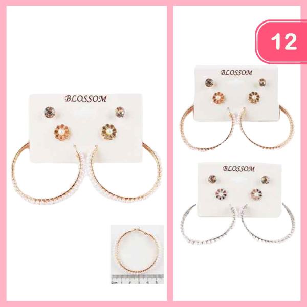 Pearl Hoop Post Earring Set (12 Units)