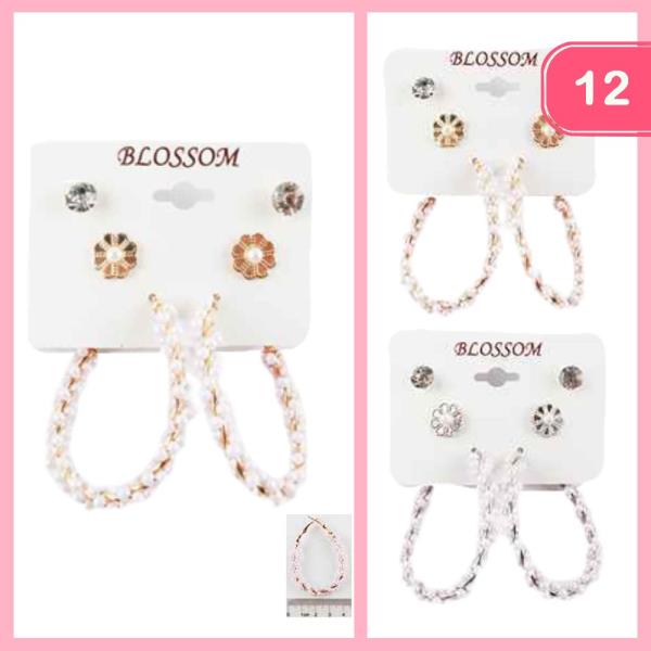 Pearl Hoop Post Earring Set (12 Units)